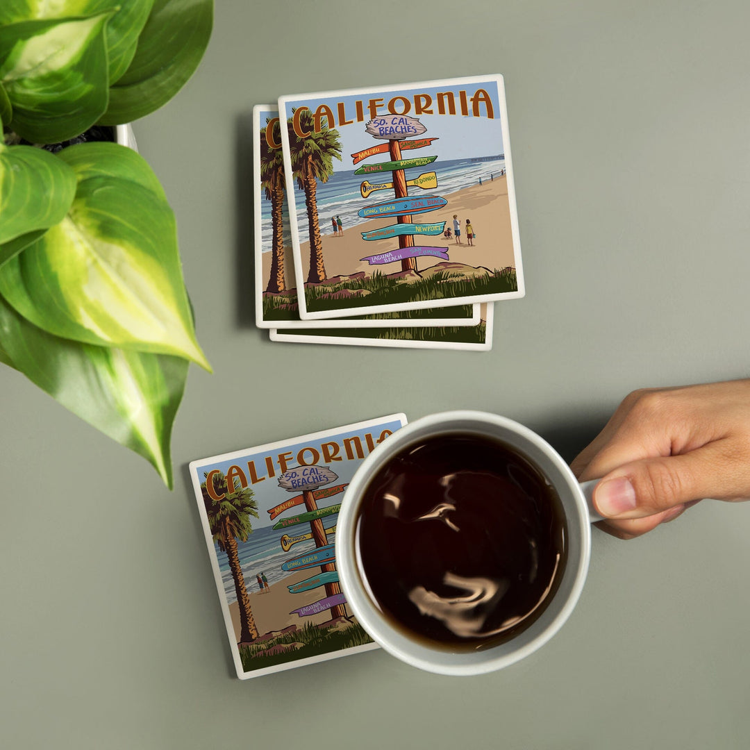 Southern California Beaches, Destinations Sign, Coasters Coasters Lantern Press