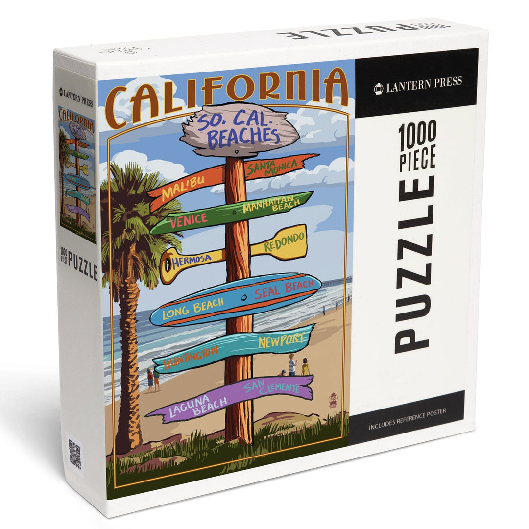 Southern California Beaches, Destinations Sign, Jigsaw Puzzle Puzzle Lantern Press 