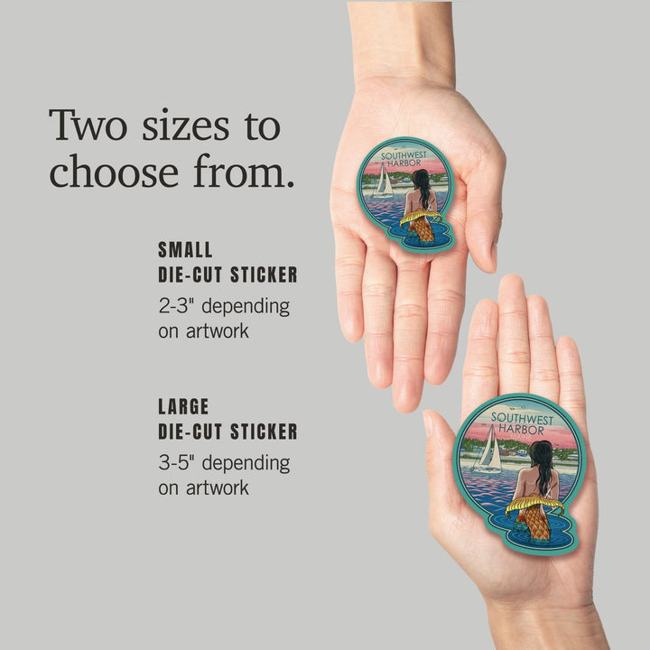Southwest Harbor, Maine, Mermaid and Beach, Contour, Vinyl Sticker Sticker Lantern Press