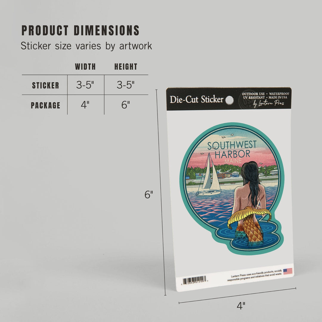 Southwest Harbor, Maine, Mermaid and Beach, Contour, Vinyl Sticker Sticker Lantern Press