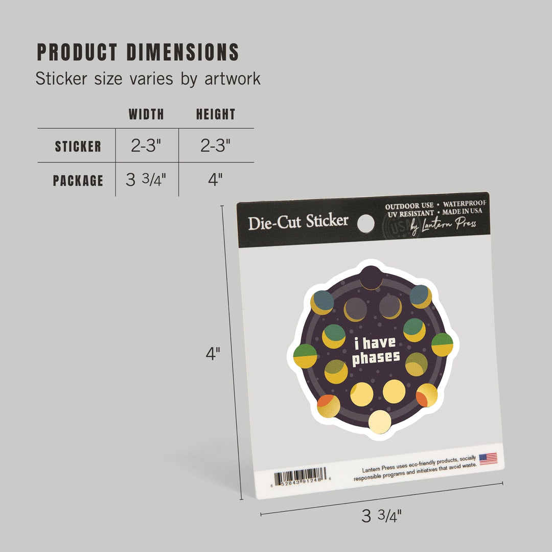 Space Is The Place Collection, Moon Phase, I Have Phases, Contour, Vinyl Sticker Sticker Lantern Press