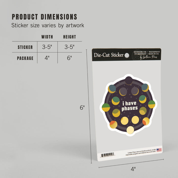 Space Is The Place Collection, Moon Phase, I Have Phases, Contour, Vinyl Sticker Sticker Lantern Press