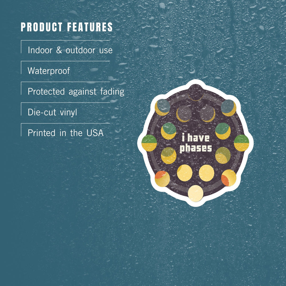 Space Is The Place Collection, Moon Phase, I Have Phases, Contour, Vinyl Sticker Sticker Lantern Press