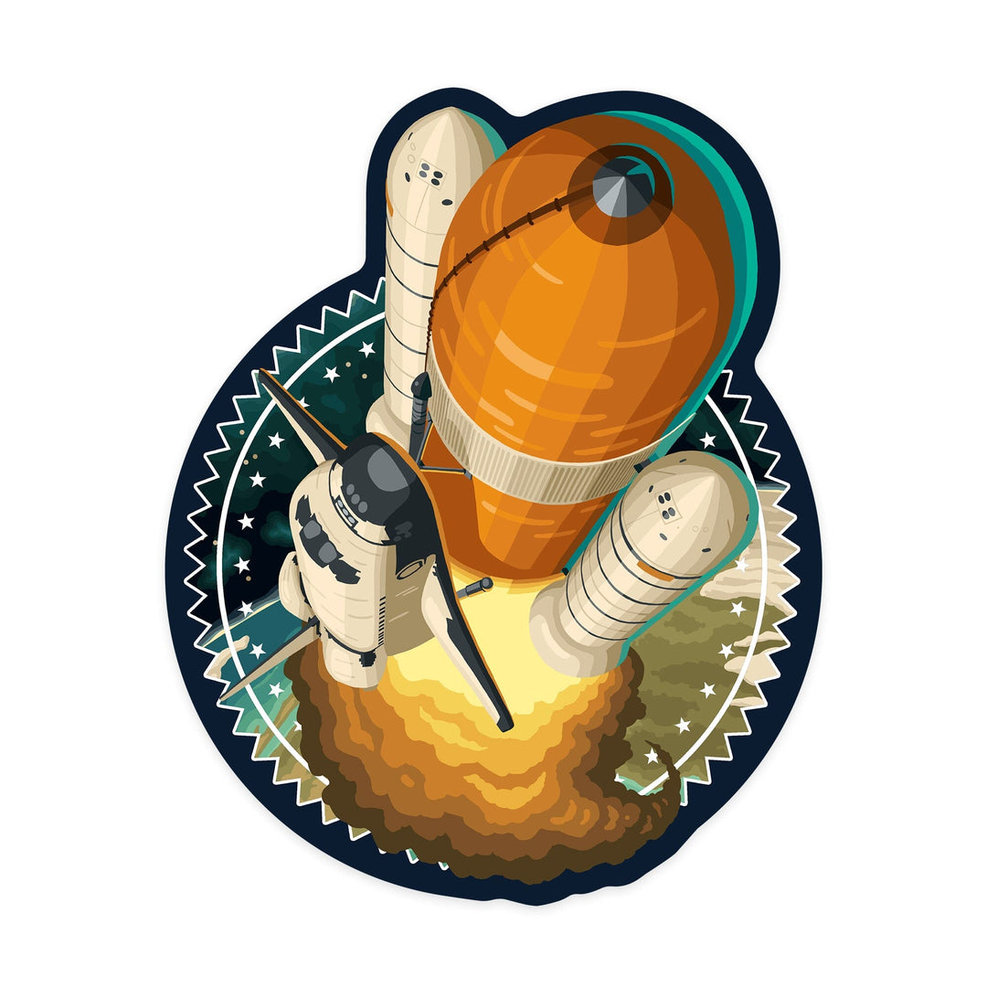Space Shuttle Entering Orbit, Contour, Lantern Press Artwork, Vinyl Sticker Sticker Lantern Press