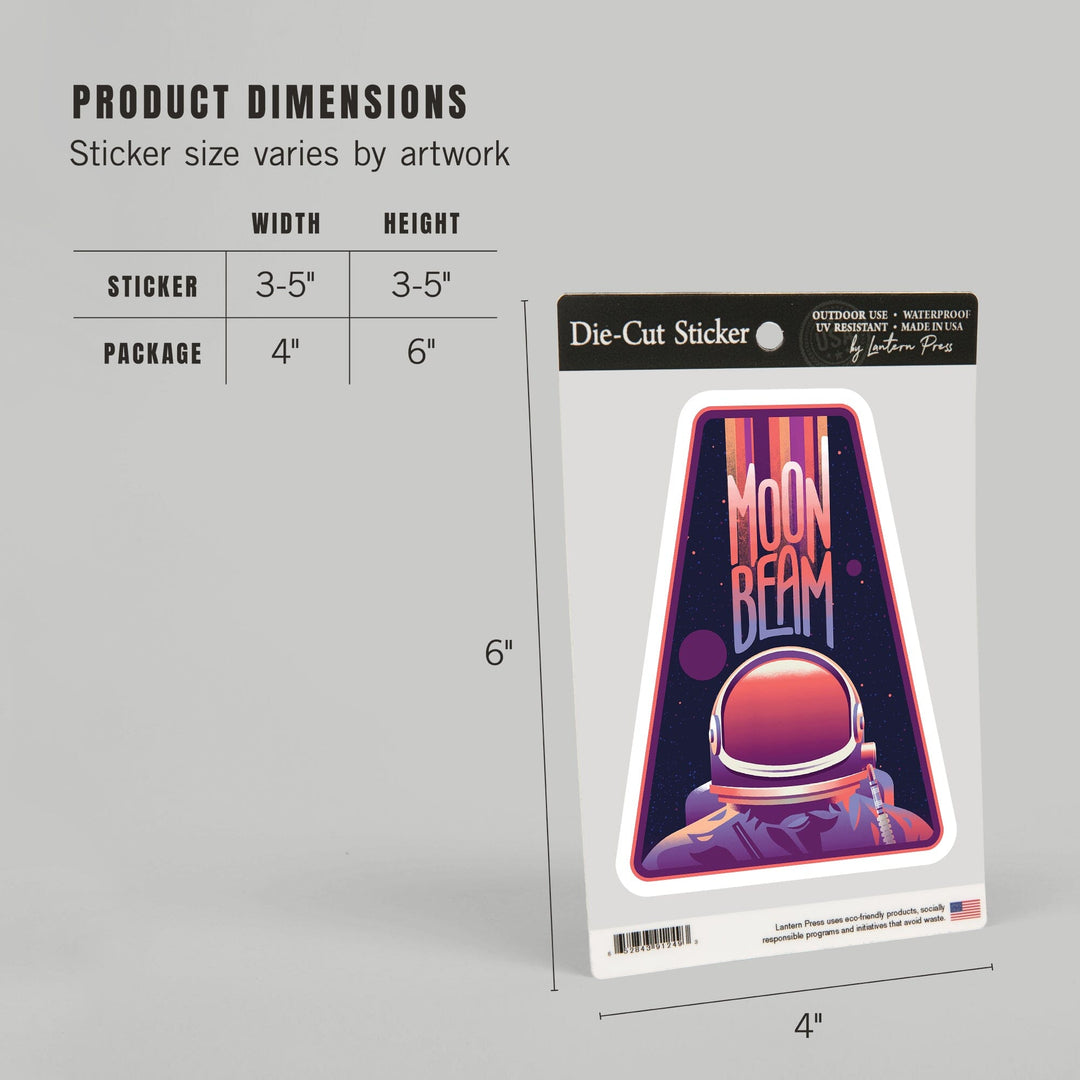 Spacethusiasm Collection, Astronaut, Moon Beam, Contour, Vinyl Sticker Sticker Lantern Press