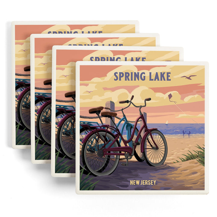 Spring Lake, New Jersey, Painterly, The Beach Is Calling, Beach Bikes, Coasters Coasters Lantern Press