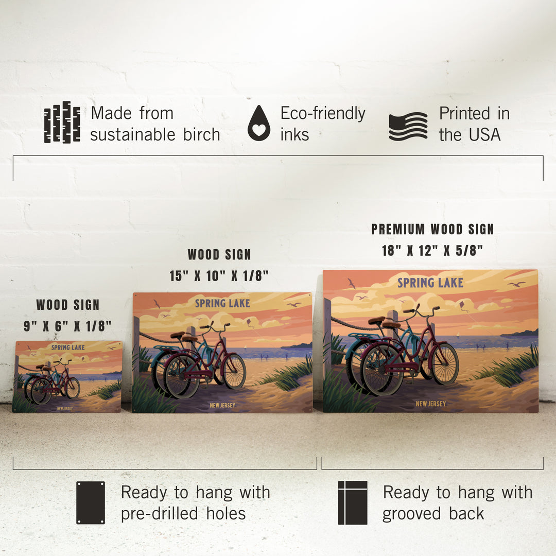 Spring Lake, New Jersey, Painterly, The Beach Is Calling, Beach Bikes, Wood Signs and Postcards Wood Lantern Press