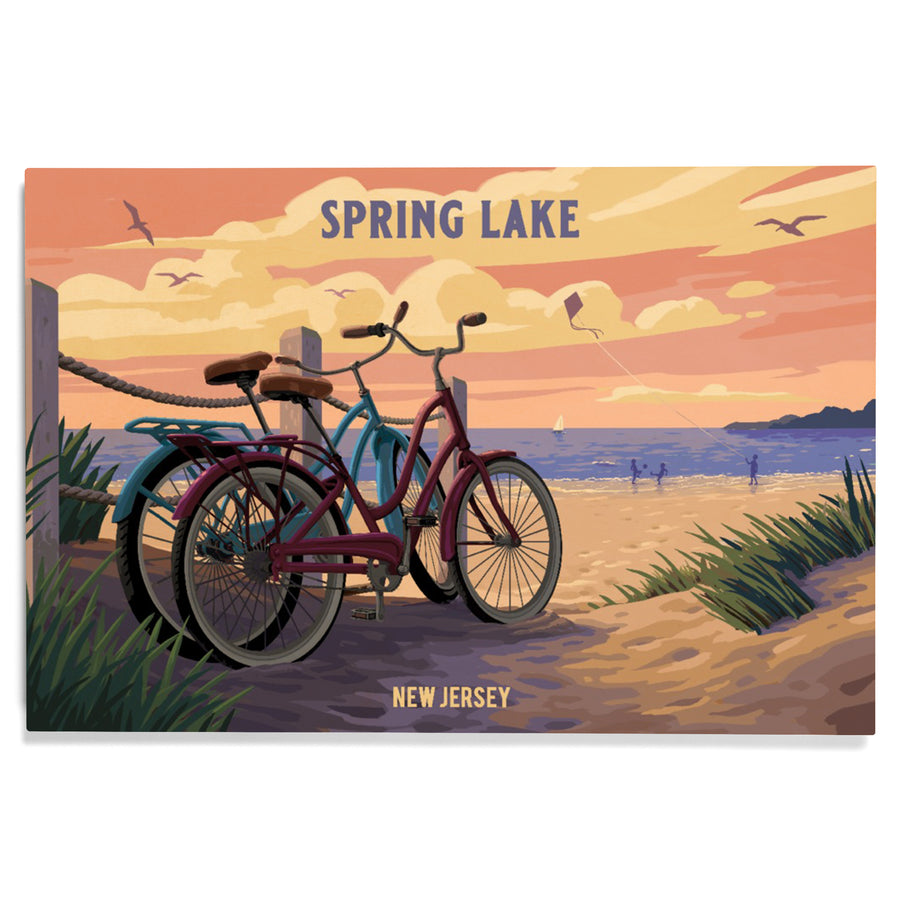 Spring Lake, New Jersey, Painterly, The Beach Is Calling, Beach Bikes, Wood Signs and Postcards Wood Lantern Press