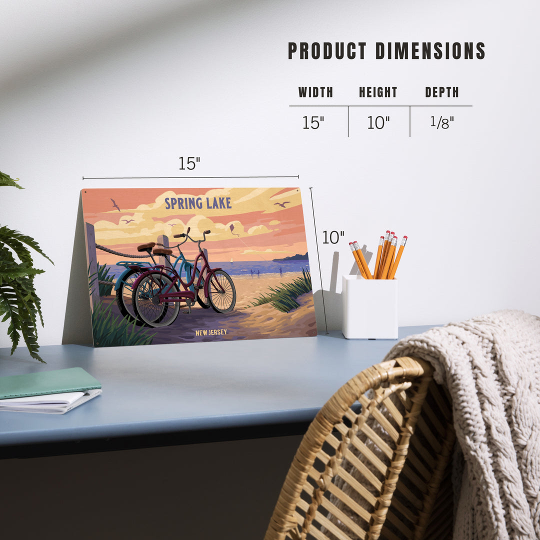 Spring Lake, New Jersey, Painterly, The Beach Is Calling, Beach Bikes, Wood Signs and Postcards Wood Lantern Press