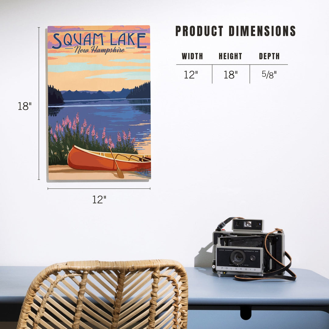Squam Lake, New Hampshire, Canoe & Lake, Lantern Press Artwork, Wood Signs and Postcards Wood Lantern Press
