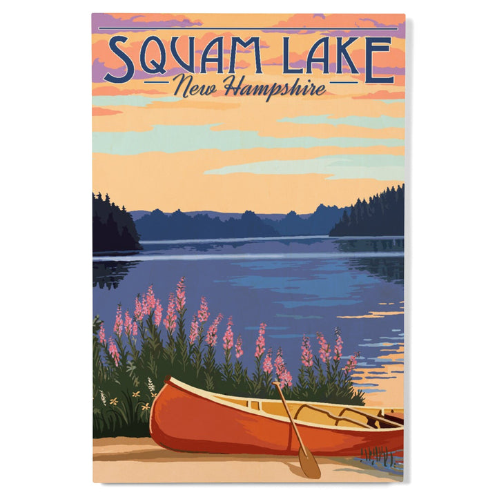 Squam Lake, New Hampshire, Canoe & Lake, Lantern Press Artwork, Wood Signs and Postcards Wood Lantern Press