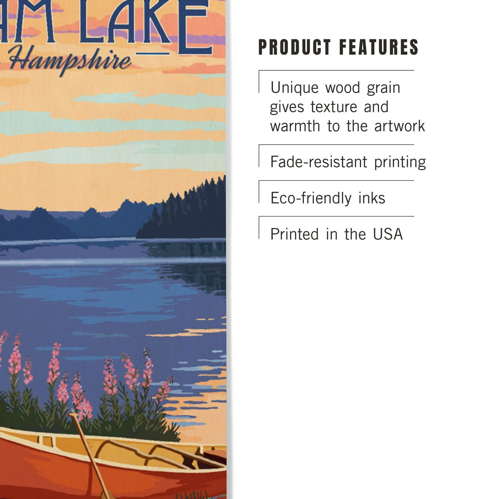 Squam Lake, New Hampshire, Canoe & Lake, Lantern Press Artwork, Wood Signs and Postcards Wood Lantern Press