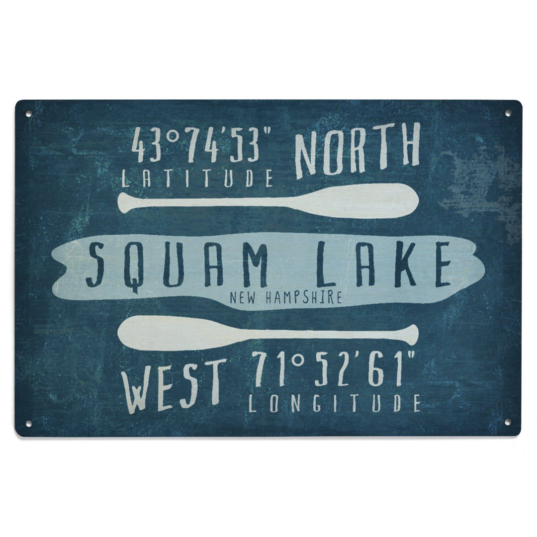 Squam Lake, New Hampshire, Lake Essentials, Latitude & Longitude, Lantern Press Artwork, Wood Signs and Postcards Wood Lantern Press