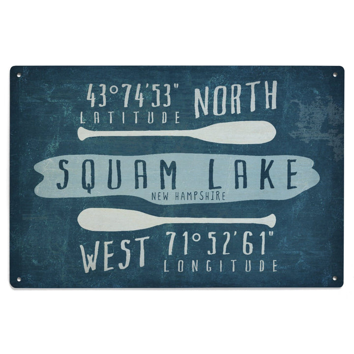 Squam Lake, New Hampshire, Lake Essentials, Latitude & Longitude, Lantern Press Artwork, Wood Signs and Postcards Wood Lantern Press