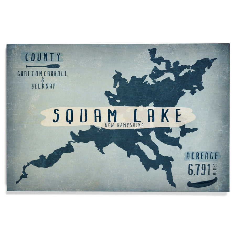 Squam Lake, New Hampshire, Lake Essentials, Shape, Acreage & County, Lantern Press Artwork, Wood Signs and Postcards Wood Lantern Press