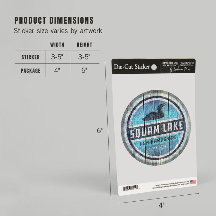 Squam Lake, New Hampshire, Loon Badge, Rustic, Contour, Vinyl Sticker Sticker Lantern Press