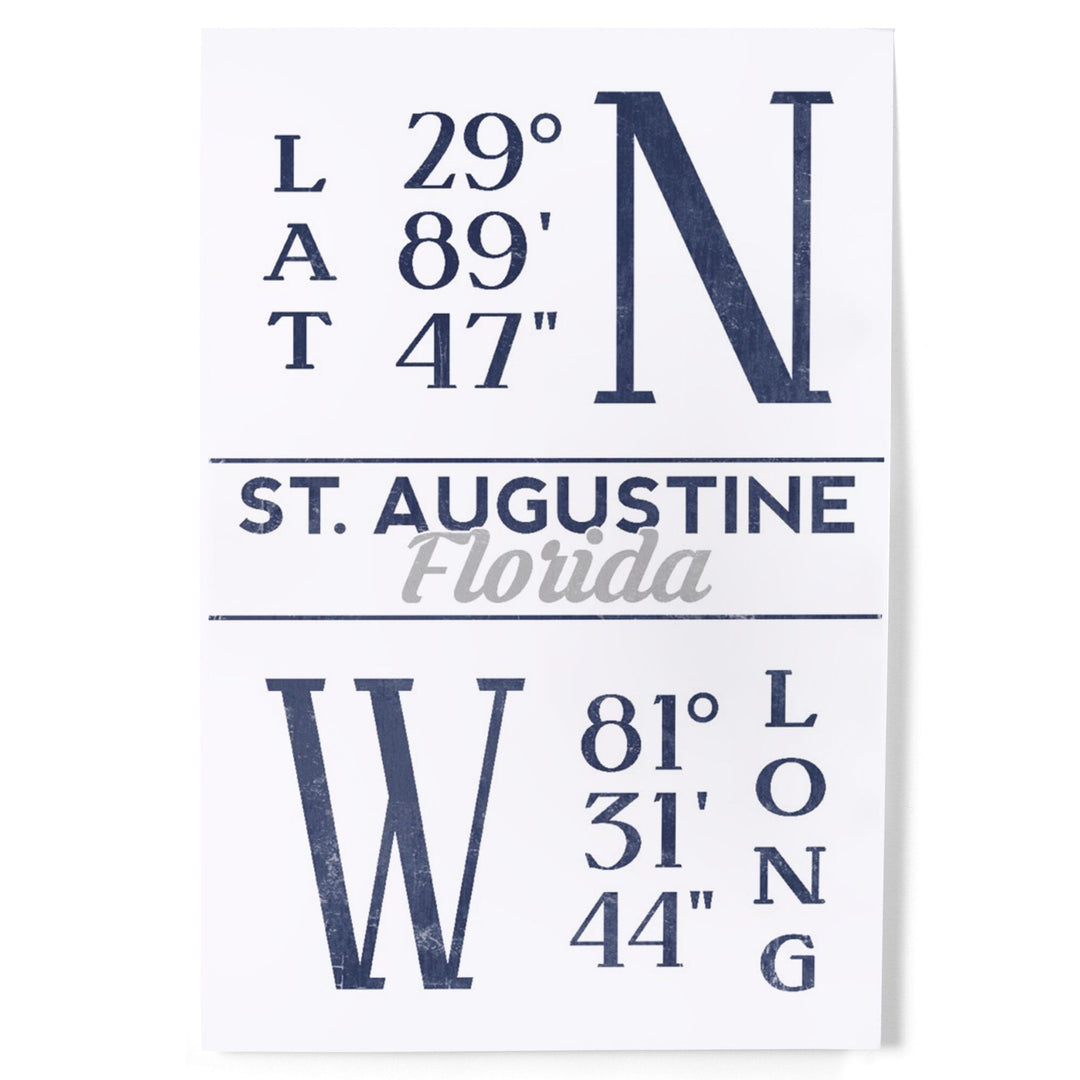 St. Augustine, Florida, Latitude and Longitude (Blue), Art & Giclee Prints Art Lantern Press