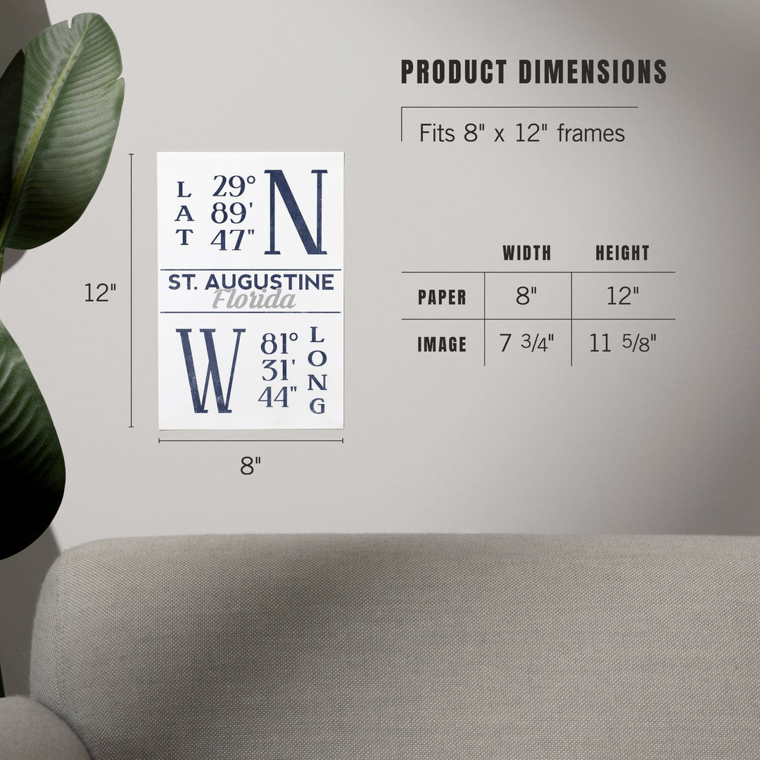 St. Augustine, Florida, Latitude and Longitude (Blue), Art & Giclee Prints Art Lantern Press