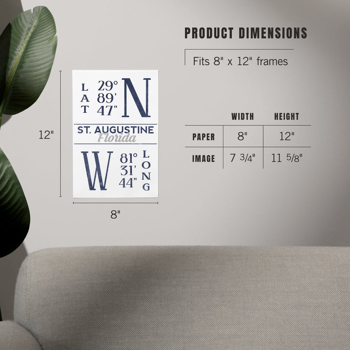 St. Augustine, Florida, Latitude and Longitude (Blue), Art & Giclee Prints Art Lantern Press
