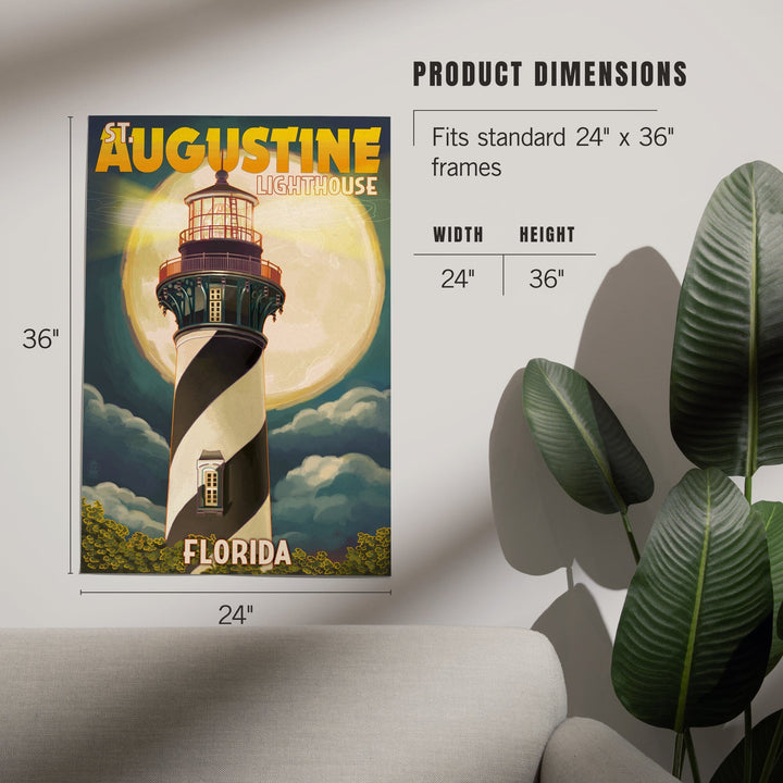 St. Augustine, Florida, Lighthouse and Moon, Art & Giclee Prints Art Lantern Press