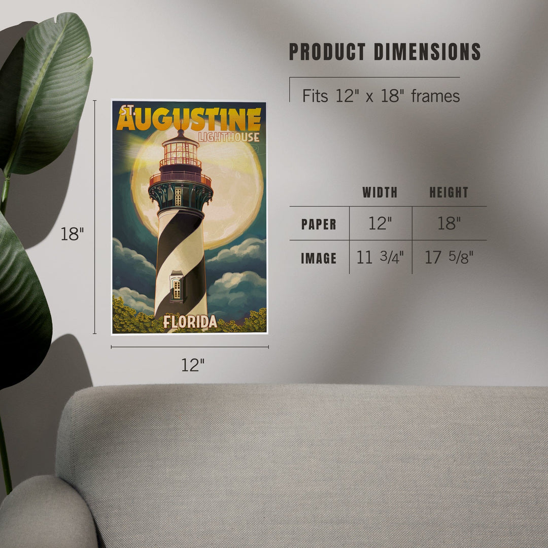 St. Augustine, Florida, Lighthouse and Moon, Art & Giclee Prints Art Lantern Press