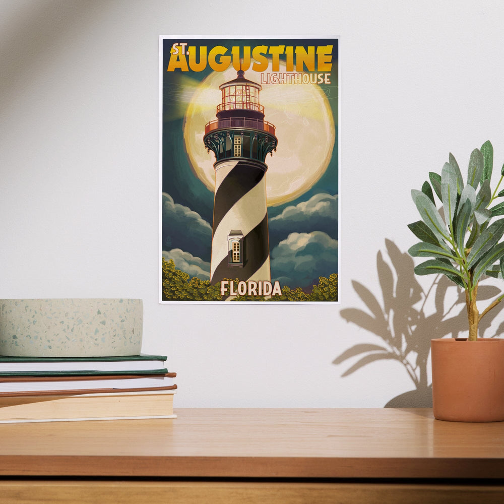 St. Augustine, Florida, Lighthouse and Moon, Art & Giclee Prints Art Lantern Press