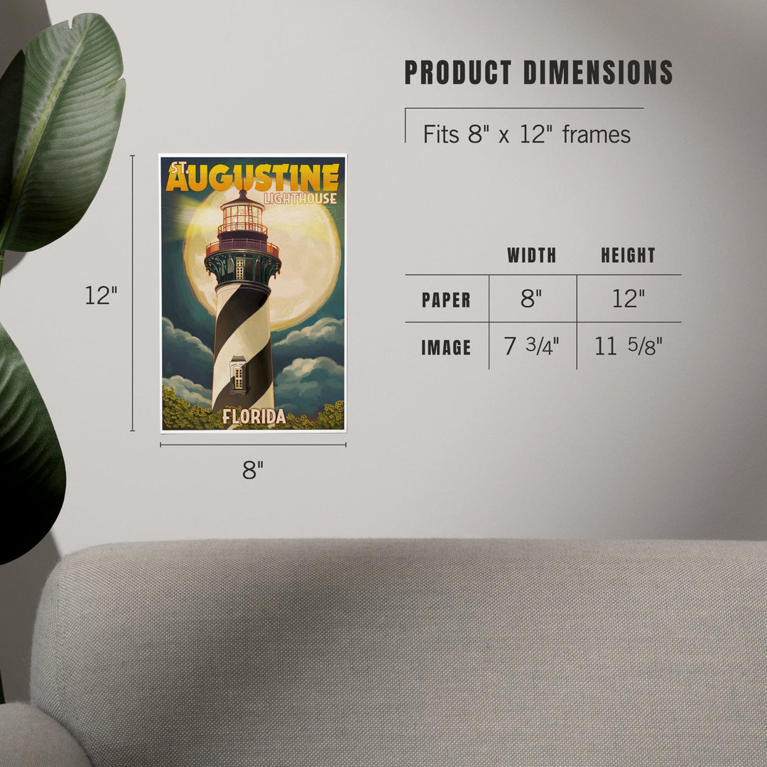 St. Augustine, Florida, Lighthouse and Moon, Art & Giclee Prints Art Lantern Press