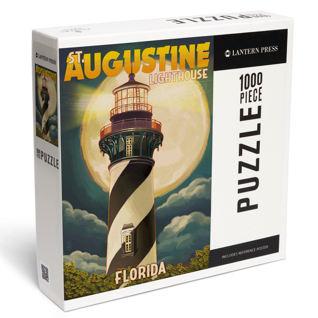 St. Augustine, Florida, Lighthouse and Moon, Jigsaw Puzzle Puzzle Lantern Press