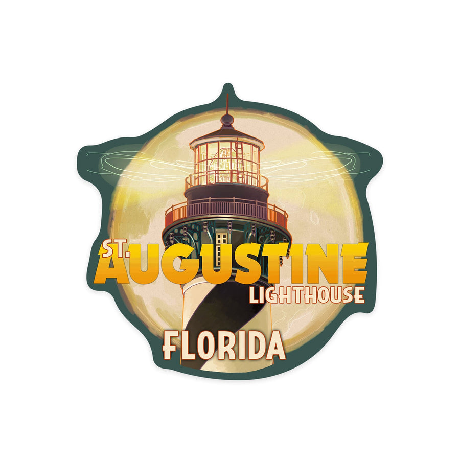 St. Augustine, Florida, Lighthouse & Moon, Contour, Lantern Press Artwork, Vinyl Sticker Sticker Lantern Press