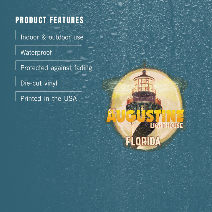 St. Augustine, Florida, Lighthouse & Moon, Contour, Lantern Press Artwork, Vinyl Sticker Sticker Lantern Press