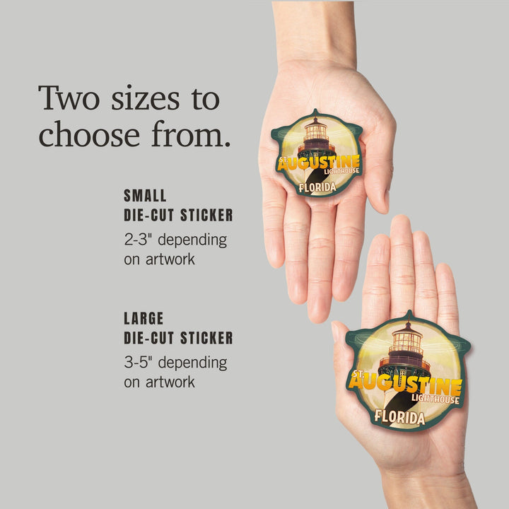 St. Augustine, Florida, Lighthouse & Moon, Contour, Lantern Press Artwork, Vinyl Sticker Sticker Lantern Press