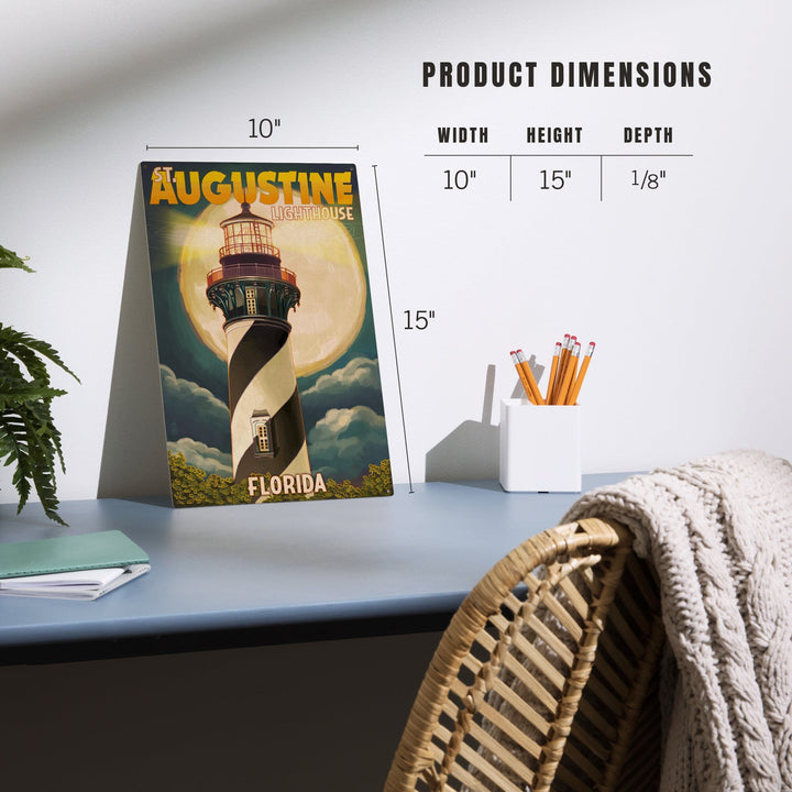 St. Augustine, Florida, Lighthouse & Moon, Lantern Press Artwork, Wood Signs and Postcards Wood Lantern Press