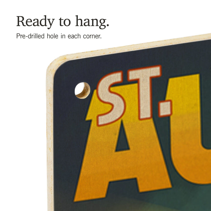 St. Augustine, Florida, Lighthouse & Moon, Lantern Press Artwork, Wood Signs and Postcards Wood Lantern Press