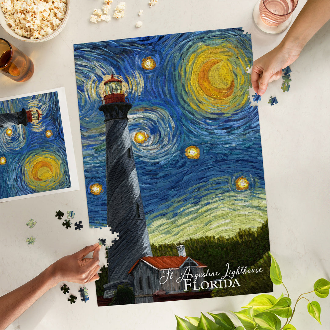 St. Augustine, Florida, Lighthouse, Starry Night, Jigsaw Puzzle Puzzle Lantern Press