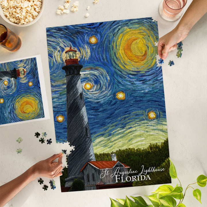 St. Augustine, Florida, Lighthouse, Starry Night, Jigsaw Puzzle Puzzle Lantern Press