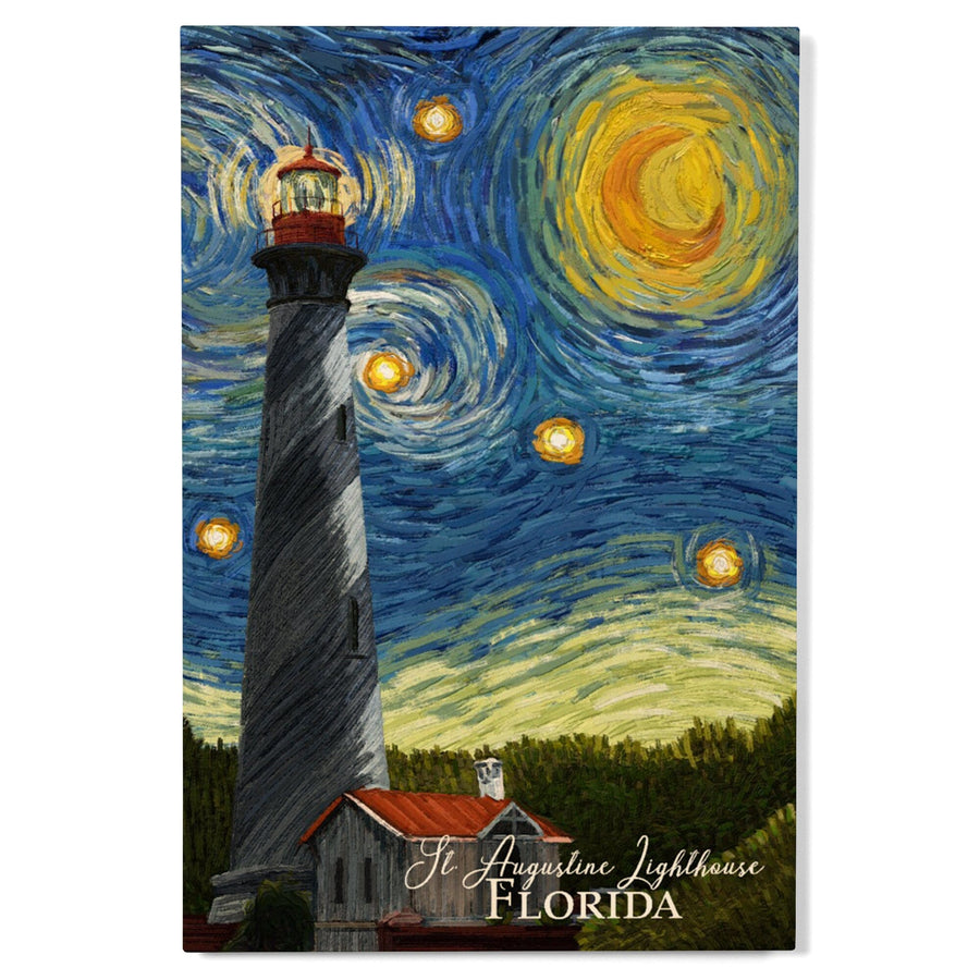 St. Augustine, Florida, Lighthouse, Starry Night, Lantern Press Artwork, Wood Signs and Postcards Wood Lantern Press