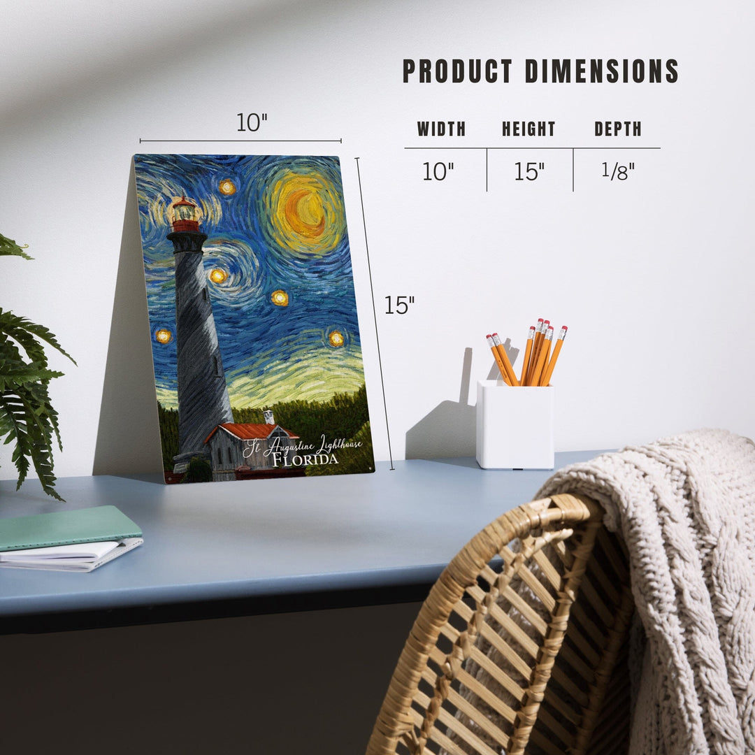 St. Augustine, Florida, Lighthouse, Starry Night, Lantern Press Artwork, Wood Signs and Postcards Wood Lantern Press