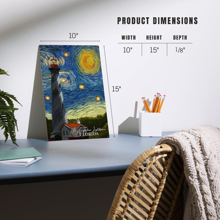 St. Augustine, Florida, Lighthouse, Starry Night, Lantern Press Artwork, Wood Signs and Postcards Wood Lantern Press