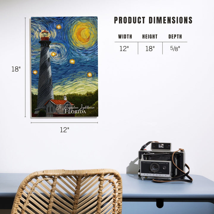 St. Augustine, Florida, Lighthouse, Starry Night, Lantern Press Artwork, Wood Signs and Postcards Wood Lantern Press