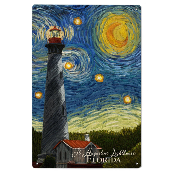 St. Augustine, Florida, Lighthouse, Starry Night, Lantern Press Artwork, Wood Signs and Postcards Wood Lantern Press
