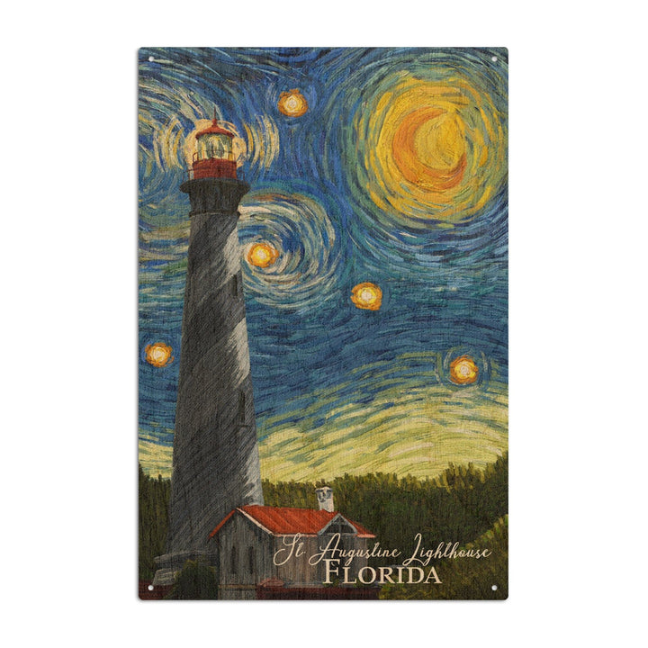 St. Augustine, Florida, Lighthouse, Starry Night, Lantern Press Artwork, Wood Signs and Postcards Wood Lantern Press 6x9 Wood Sign