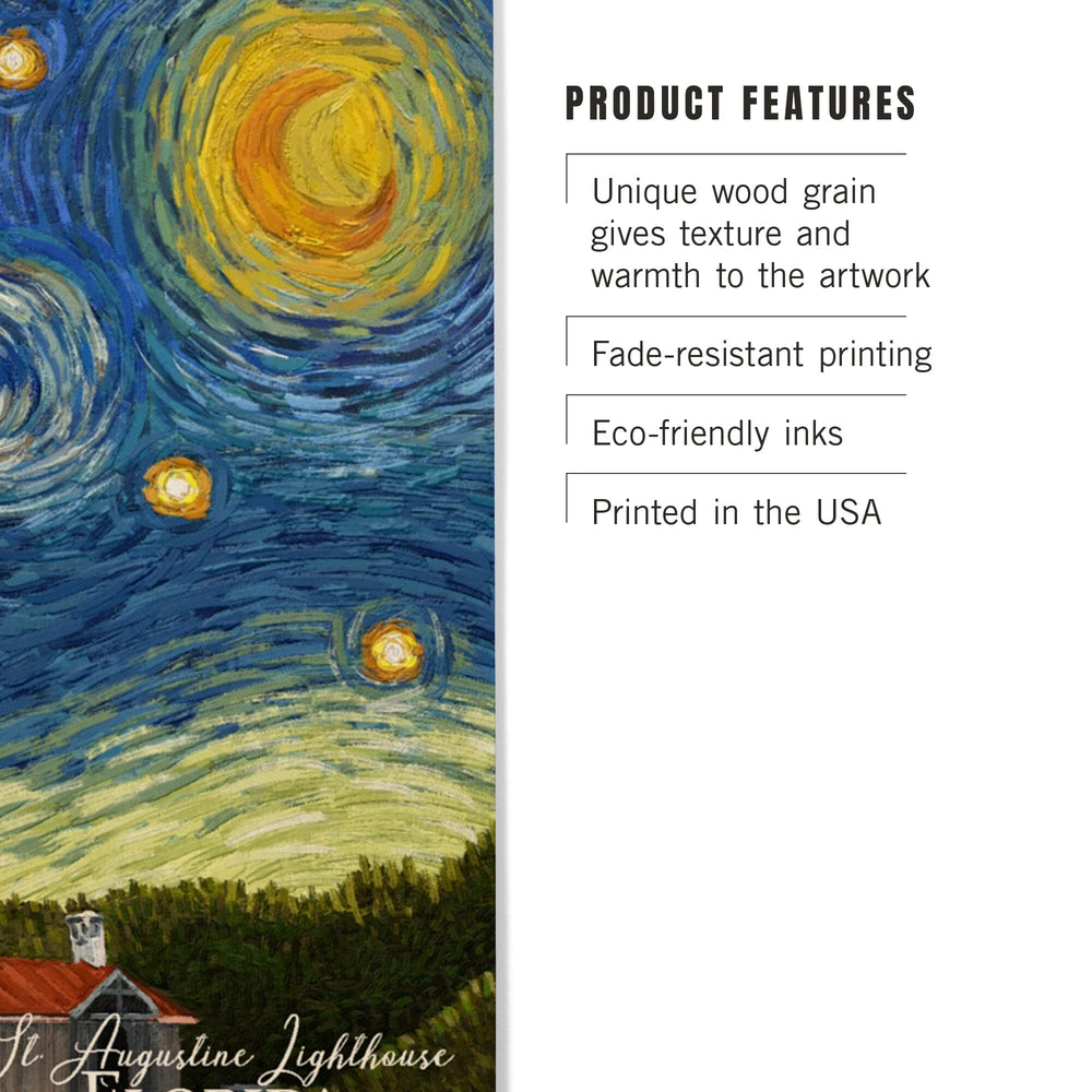 St. Augustine, Florida, Lighthouse, Starry Night, Lantern Press Artwork, Wood Signs and Postcards Wood Lantern Press