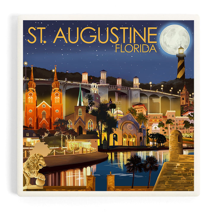 St. Augustine, Florida, Night Scene, Coasters Coasters Lantern Press Coaster