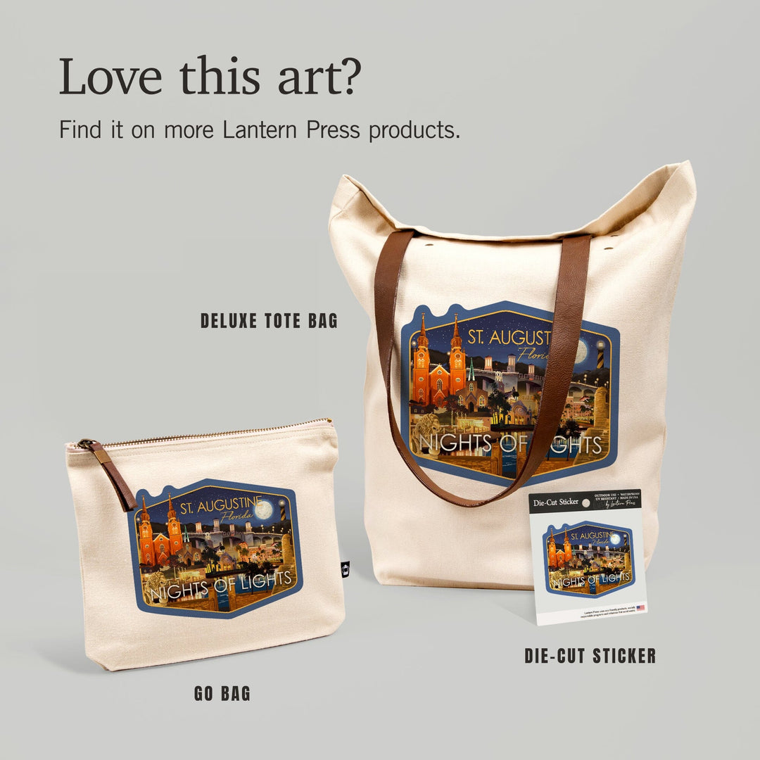 St. Augustine, Florida, Night Scene, Contour, Vinyl Sticker Sticker Lantern Press