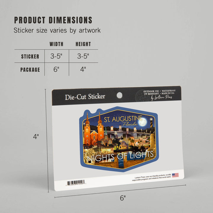 St. Augustine, Florida, Night Scene, Contour, Vinyl Sticker Sticker Lantern Press