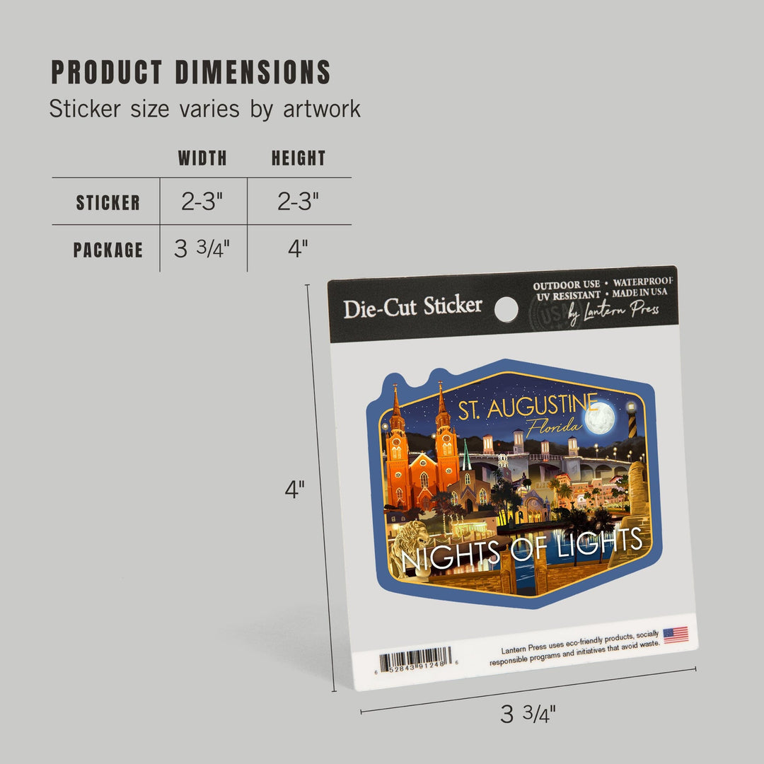 St. Augustine, Florida, Night Scene, Contour, Vinyl Sticker Sticker Lantern Press