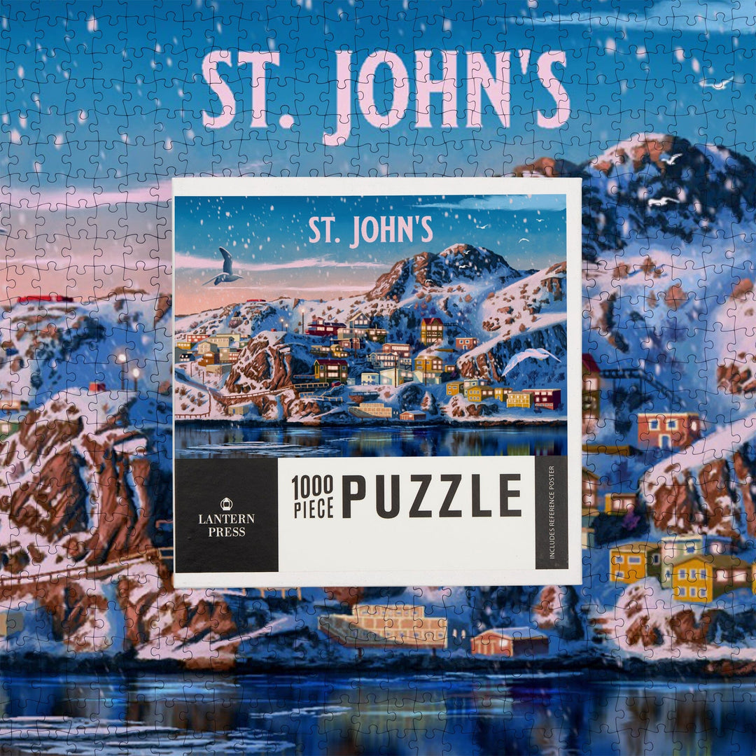 St. John's, Newfoundland and Labrador, Oil Painting, Snowy Town, Jigsaw Puzzle Puzzle Lantern Press