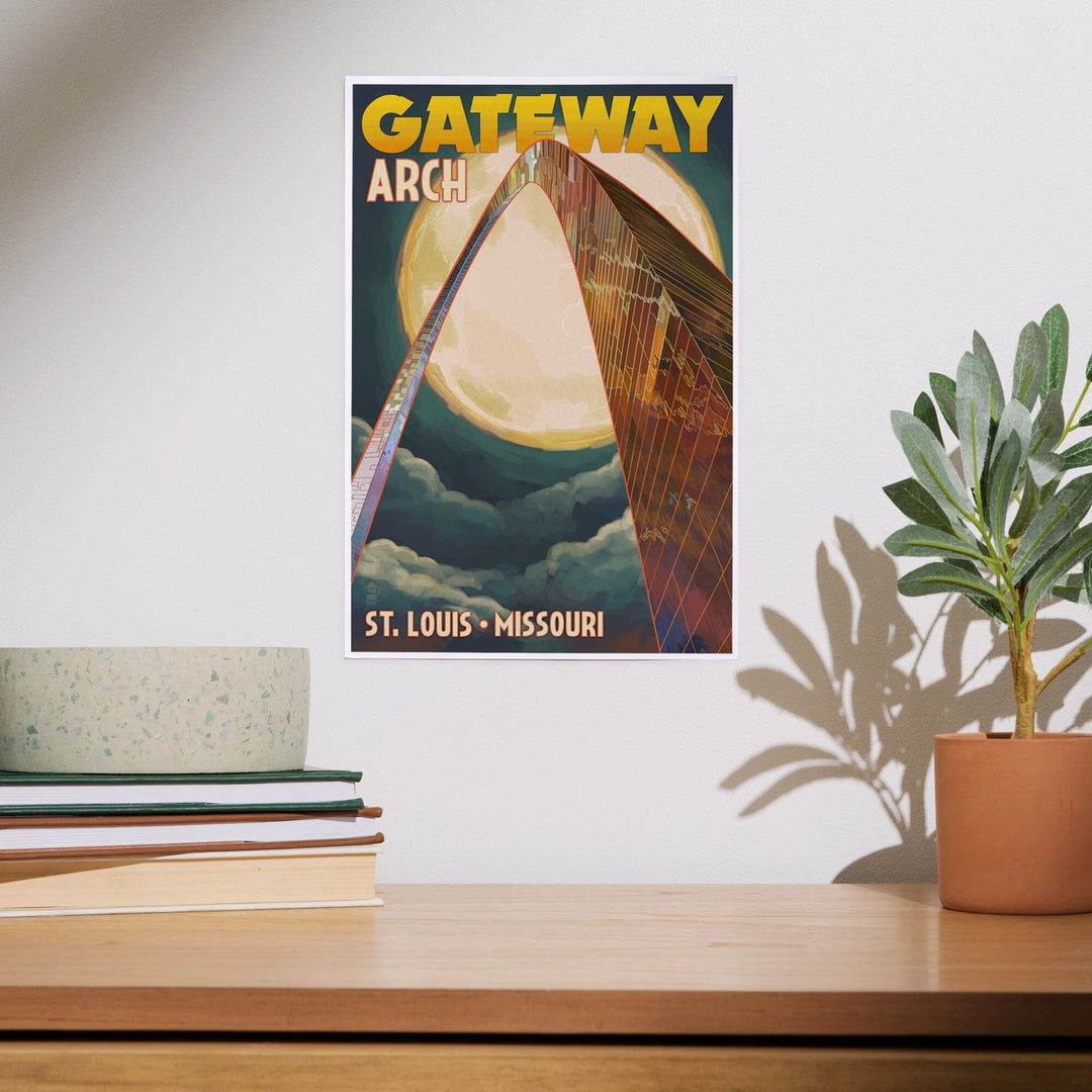 St. Louis, Missouri, Gateway Arch and Moon, Art & Giclee Prints Art Lantern Press