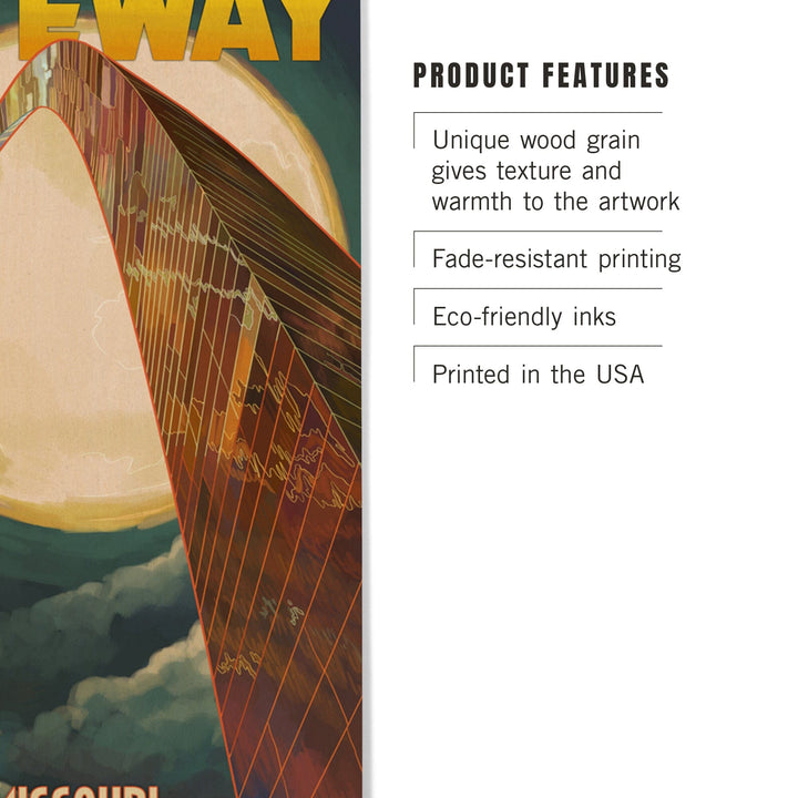 St. Louis, Missouri, Gateway Arch and Moon, Lantern Press Artwork, Wood Signs and Postcards Wood Lantern Press