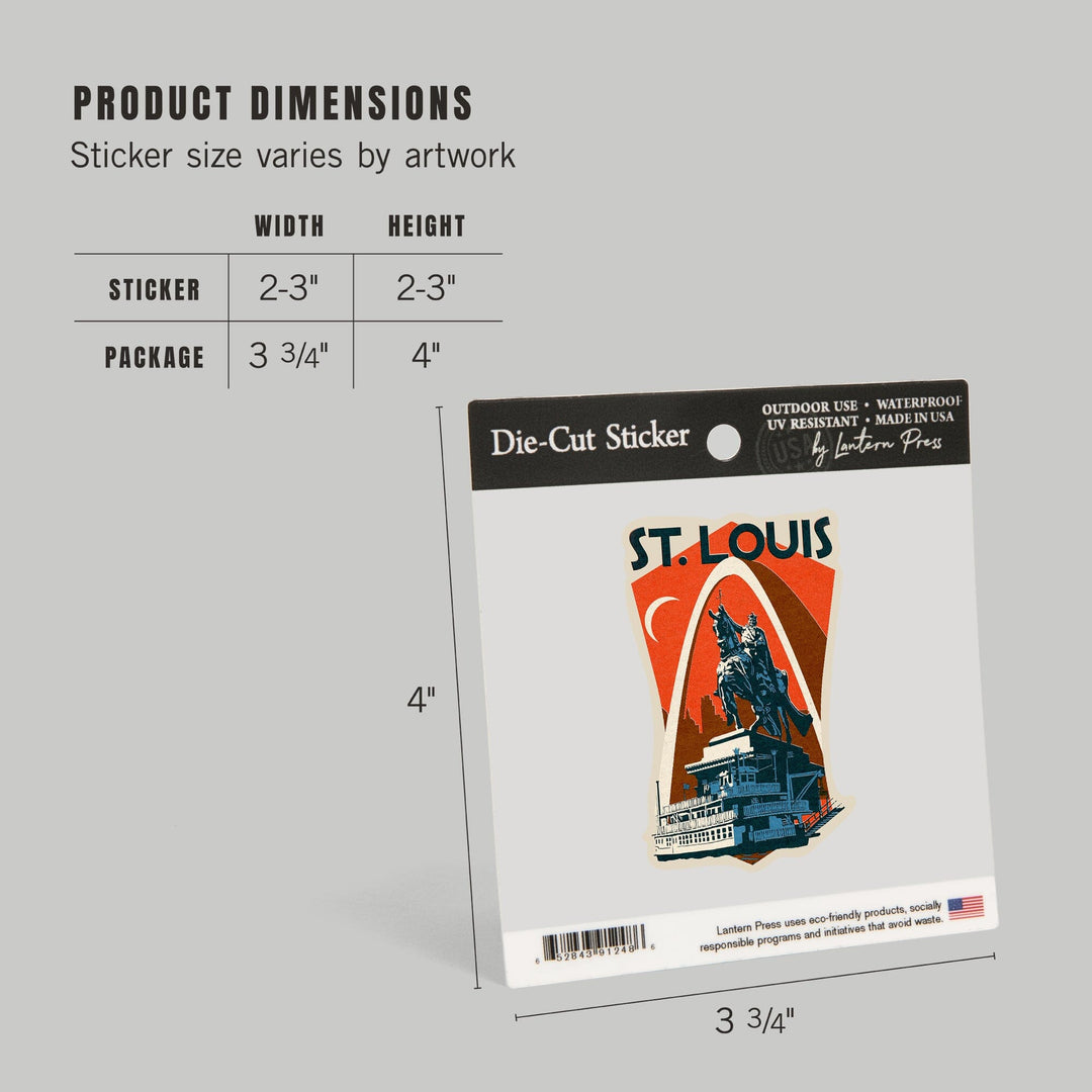 St Louis, Missouri, Woodblock, Contour, Lantern Press Artwork, Vinyl Sticker Sticker Lantern Press